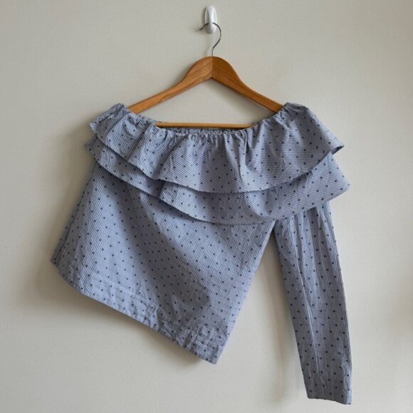 MAJE • Lelina Ruffled One-Shoulder Top in Blue • Medium - Picture 4 of 14